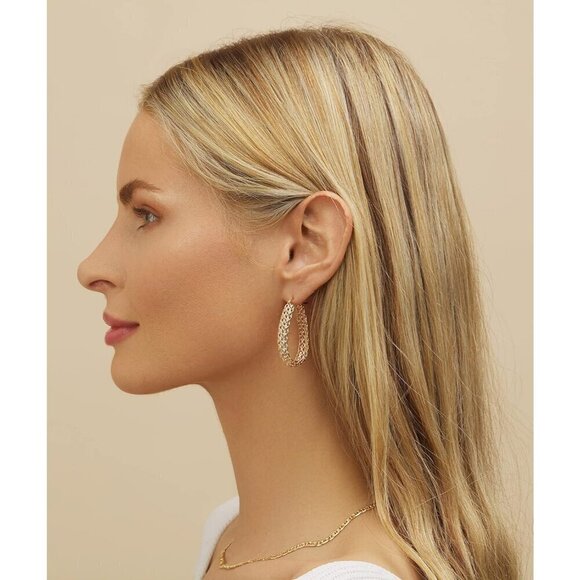 18K Gold Plated  Braided Filigree Hoop Earrings for Women - Picture 3 of 6